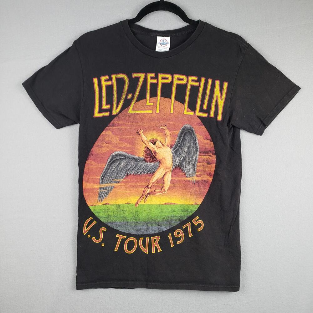 Led Zeppelin S Vintage Style Band‎ Tee Black 1975 US Tour Winged Apolo Graphic